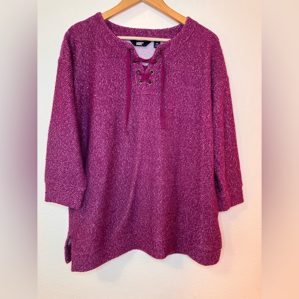 Lands’ End Medium (10-12) Women's Lace-Up Knit Top - Berry